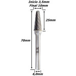 Lima Rotativa Cônica Esférica Ø10mm X 25mm Corte X 70mm Total X 6,0mm Haste. (Ftr1083)