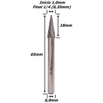 Lima Rotativa Cônica 1,0mm X 6,35mm X 18mm Corte X 65mm Total X 6,0mm Haste. (Ftr3374)