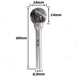 Lima Rotativa Esférica Ø16mm X 14mm Corte X 60mm Total X 6,0mm Haste. (FTR0944)