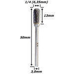 Lima Rotativa Cilíndrica Ball 6,35mm (1/4) X 13mm Corte X 3,0mm Haste. (Ftr3398)
