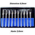 Kit Lima Rotativa Metal Duro 10 Un 6,0mm X 3,0mm Haste (Ftr3263)