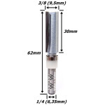 Fresa Reta C/ Rolamento Superior 9,5mm (3/8) X 30mm Corte X 62mm X 6,35mm (1/4) Haste. (Ftr3272)