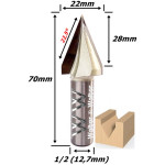 Fresa V Bit Ø22mm (22,5º) X 28mm Corte X 12,7mm (1/2) Haste. (Ftr3468)