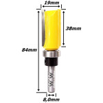 Fresa Reta C/ Rolamento Superior Ø19mm X 38mm Corte X 86mm X 8,0mm Haste. (Ftr3476)