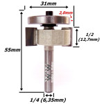 Fresa Debrum Reta Rolamento (Luthier) Ø12,7mm (1/2) X 6,35mm (1/4) Haste. (Ftr0751)