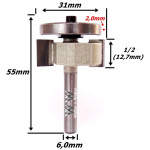 Fresa Debrum Reta Rolamento (Luthier) Ø12,7mm (1/2) X 6,0mm Haste. (Ftr1104)