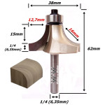 Fresa Ø38mm Raio 16mm X 62mm X 6,35mm (1/4) Haste. (Ftr06)