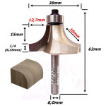 Fresa Ø38mm Raio 16mm X 62mm X 6,0mm Haste. (Ftr27)