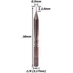 Fresa Helicoidal 0,5mm (2c) X 2,0mm X 38mm X 3,17mm (1/8). (Ftr3494)