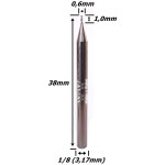 Fresa Helicoidal 0,6mm (2c) X 1,0mm X 38mm X 3,17mm (1/8). (Ftr3495)