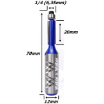 Fresa Reta C/ Rolamento Inferior 6,35mm (1/4) X 20mm Corte X 70mm X 12mm Haste. (Ftr0226) 