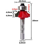 Fresa Ø20,5mm Raio 3,9mm X 50mm X 6,0mm Haste. (Ftr965)