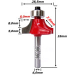Fresa Ø28,5mm Raio 8,0mm  X 55mm X 6,0mm Haste. (Ftr3498)