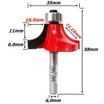 Fresa Ø35mm Raio 11,15mm  X 58mm X 6,0mm Haste. (Ftr8118)