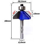 Fresa Chanfrar Ø30,5mm (90º) 10mm Raio X 14mm X 6,0mm Haste. (Ftr1129)