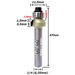 Fresa Ø11,5mm Raio 1,0mm X 47mm X 6,35mm (1/4) Haste. (Ftr2486)