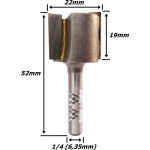 Fresa Reta Ø22mm X 19mm Corte X 52mm Total X 1/4 (6,35mm) Haste. (Ftr0241) 