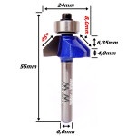 Fresa Chanfrar Ø24mm (90º) 6,35mm (1/4) Raio X 8,0mm X 6,0mm Haste. (Ftr3501)