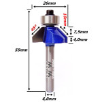 Fresa Chanfrar Ø26mm (90º) 7,5mm Raio X 10mm X 6,0mm Haste. (Ftr3502)