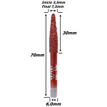 Fresa Diamantada 7,0mm X (30°) X 70mm Total X 6,0mm Haste. (Ftr0219)