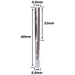 Fresa Reta Paralela 5,0mm (2c) X 32mm Corte X 60mm Total X 5,0mm Haste. (Ftr2922)