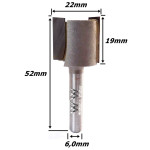 Fresa Reta Ø22mm X 22mm Corte X 52mm Total X 6,0mm Haste. (Ftr3573) 