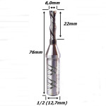 Fresa Up Down Cut 6,0mm (2c) X 22mm Corte X 76mm Total X 12,7mm (1/2) Haste. (Ftr3587)