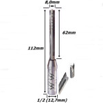 Fresa Reta Paralela TCT 8,0mm (3c) X 62mm Corte X 112mm Total X 1/2 (12,7mm) Haste. (Ftr3589) 