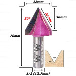 Fresa V Bit Ø32mm (60°) X 30mm Corte X 70mm Total X 12,7mm (1/2) Haste. (Ftr3600)