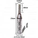 Fresa Reta Paralela TCT 6,0mm (3c) X 20mm Corte X 72mm Total X 1/2 (12,7mm) Haste. (Ftr3601)