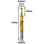 Broca Escalonada 8,0mm X 74mm Total X 8,0mm Haste. (Ftr3672)