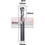 Fresa Esférica Ø12mm (R 6,0mm) X (2c) X 32mm X 65mm X 12mm. (Ftr0653)