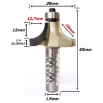 Fresa Ø38mm Raio 16mm X 67mm X 12mm Haste. (Ftr310)