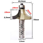 Fresa Ø44,5mm Raio 20mm X 70mm X 12mm Haste. (Ftr0109)