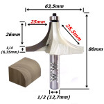 Fresa Ø63,5mm Raio 25,5mm X 80mm X 12,7mm (1/2) Haste. (Ftr968)