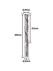 Fresa Up Down Cut 8,0mm (2c) X 52mm Corte X 80mm Total X 8,0mm Haste. (Ftr3617)