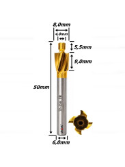Fresa De Topo Pra Rebaixo 4,0mm X 8,0mm X Haste 6mm. (Ftr3666)