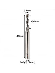 Fresa Down Cut 1,5mm (2c) X 6,0mm Corte X 1/8. (Ftr3679)