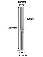 Fresa Reta Paralela TCT 8,0mm (3c) X 62mm Corte X 100mm Total X 8,0mm Haste. (Ftr29356)