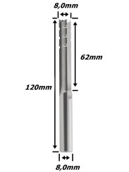 Fresa Reta Paralela TCT 8,0mm (3c) X 62mm Corte X 120mm Total X 8,0mm Haste. (Ftr29357)