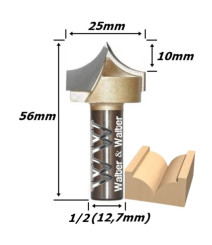 Fresa Pombo Ø25mm (10mm Raio) X 56mm Total X 12,7mm (1/2) Haste. (Ftr2754)