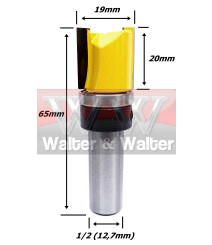 Fresa Reta C/ Rolamento Superior Ø19mm X 20mm Corte X 65mm X 12,7mm (1/2) Haste. (Ftr0062)