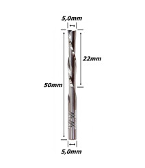 Fresa Down Cut 5,0mm (2c) X 22mm Corte X 50mm Total X 5,0mm Haste. (Ftr2615)