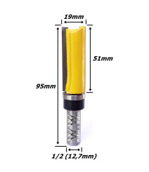 Fresa Reta C/ Rolamento Superior Ø19mm X 51mm Corte X 95mm X 1/2 (12,7mm) Haste. (Ftr0063)