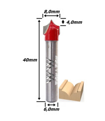 Fresa Pombo 8,0mm (4,0mm Raio) X 40mm Total X 6,0mm Haste. (Ftr2662)