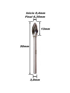 Lima Rotativa Cônica Ball 0,4 X 6,35mm X 13mm Corte X 3,0mm Haste. (Ftr3525)