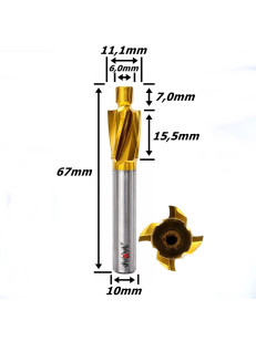 Fresa De Topo Pra Rebaixo 6,0mm X 11,1mm X Haste 10mm. (Ftr3668)