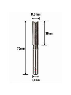 Fresa Reta Paralela 8,0mm (2c) X 30mm Corte X 70mm Total X 6,0mm Haste. (Ftr3626) 