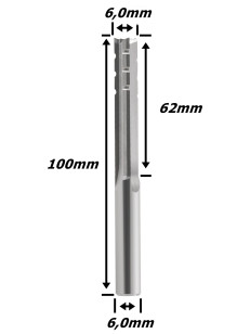 Fresa Reta Paralela TCT 6,0mm (3c) X 62mm Corte X 100mm Total X 6,0mm Haste. (Ftr29355)
