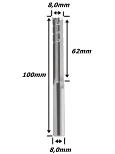 Fresa Reta Paralela TCT 8,0mm (3c) X 62mm Corte X 100mm Total X 8,0mm Haste. (Ftr29356)